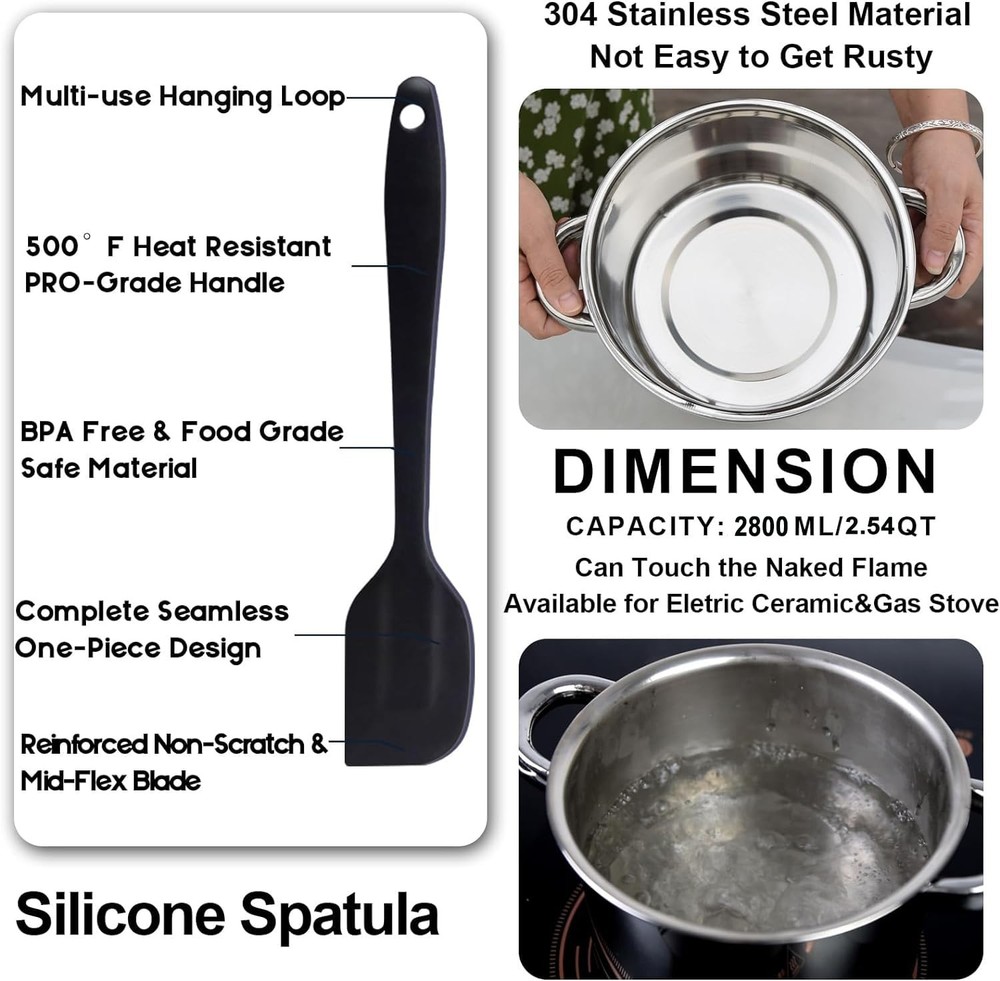 Marsheepy Double Boiler Pot Set,2000ML/1.8QT Mixing Bowl for A-2000ml, silver