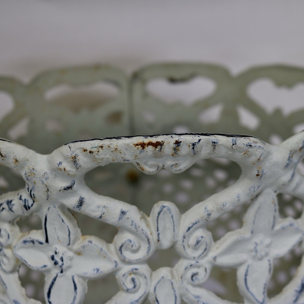 Large Vintage Painted Cast Iron Victorian Style Open Lacework Planter 12.5" Dia