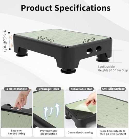 5-Level Adjustable Step Stool, Noctilucent Bedside Noctilucent Mat+black Step