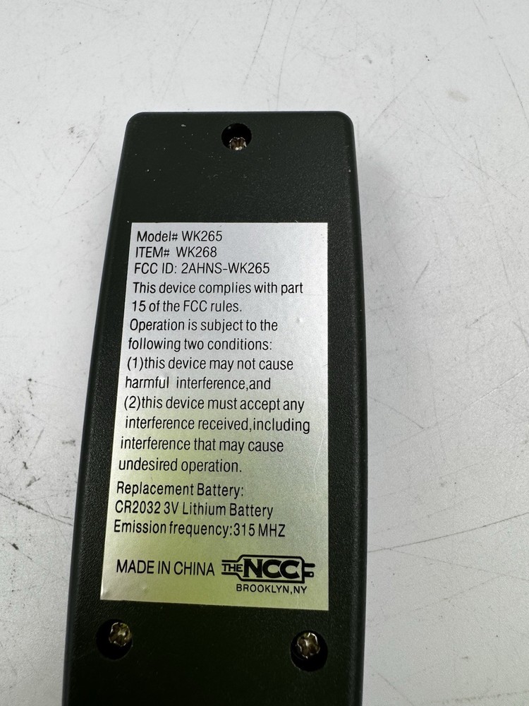 Westinghouse WK265 Wireless Transmitter Remote Control Keychain NEEDS BATTERY