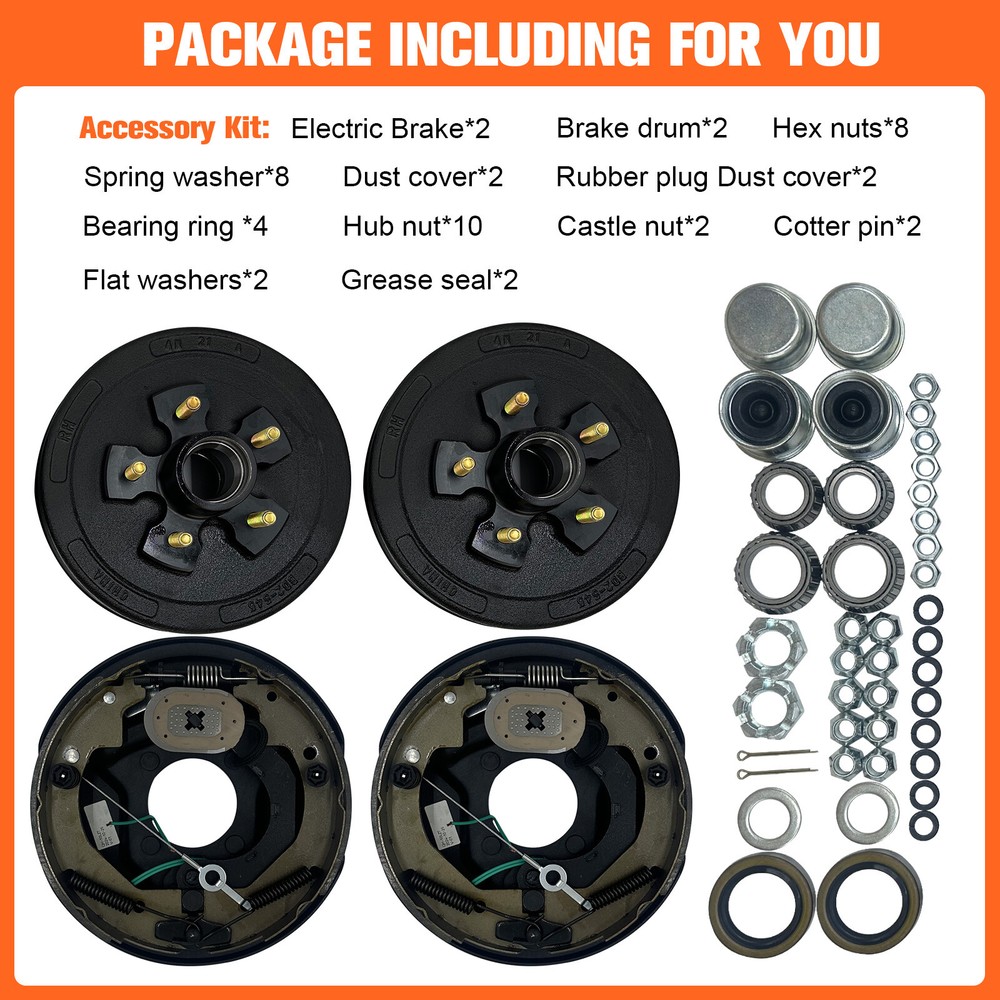 Electric Trailer Self Adjusting Brake 5-4.5" Hub Drum Kit For 3500 lb Axle