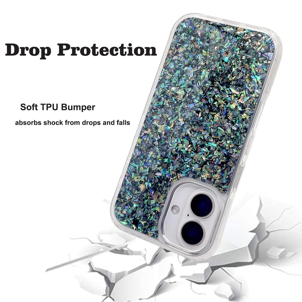 iPhone 16 6.1" MagSafe Bling Case Real Seashell Pattern Protective Cover Emerald