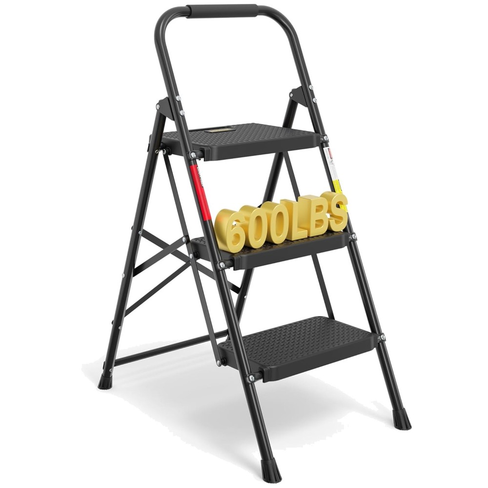 Non-Slip 3-Step Stool, 600lbs Capacity