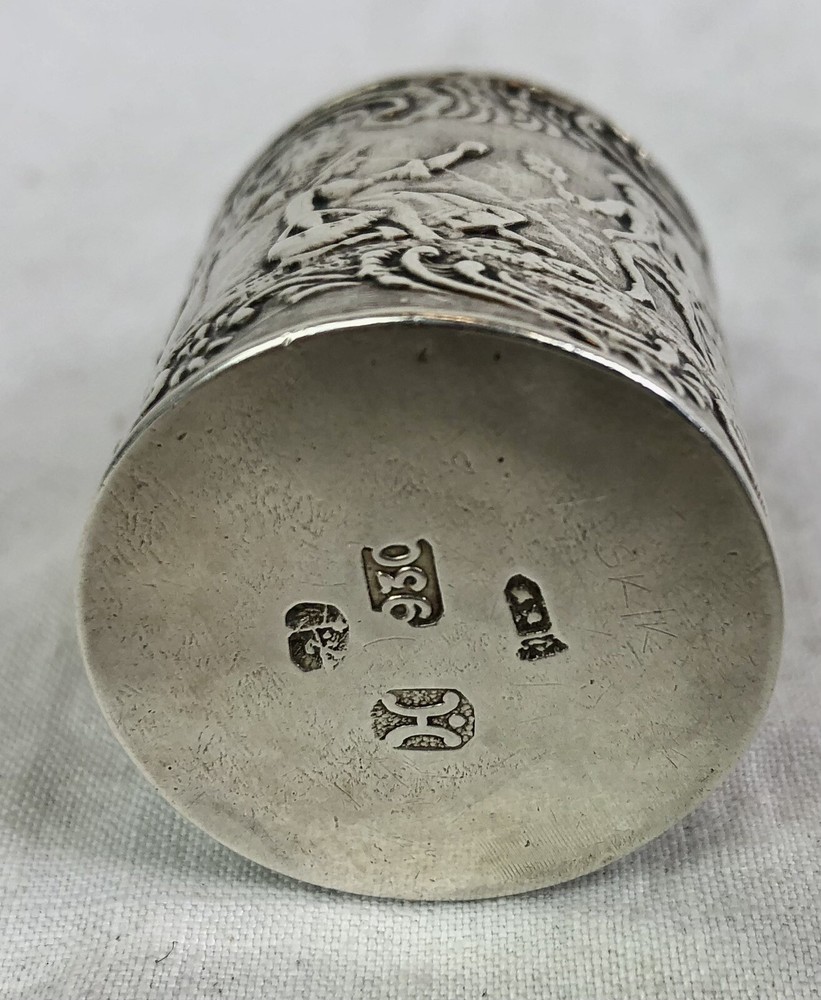 ANTIQUE SOLID SILVER MINIATURE TEA CADDY, REPOUSSE, DUTCH / ENGLISH, VICTORIAN
