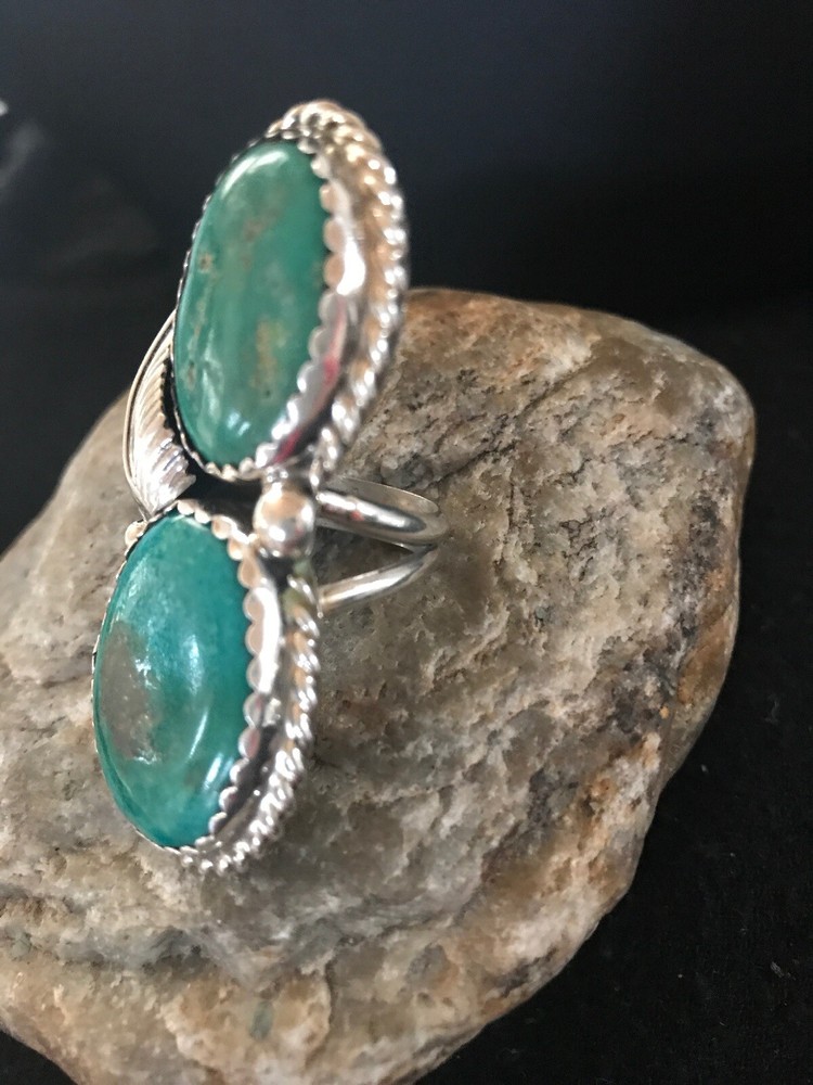 Apache Turquoise Navajo Sterling Silver Native American Ring Size 7 02891
