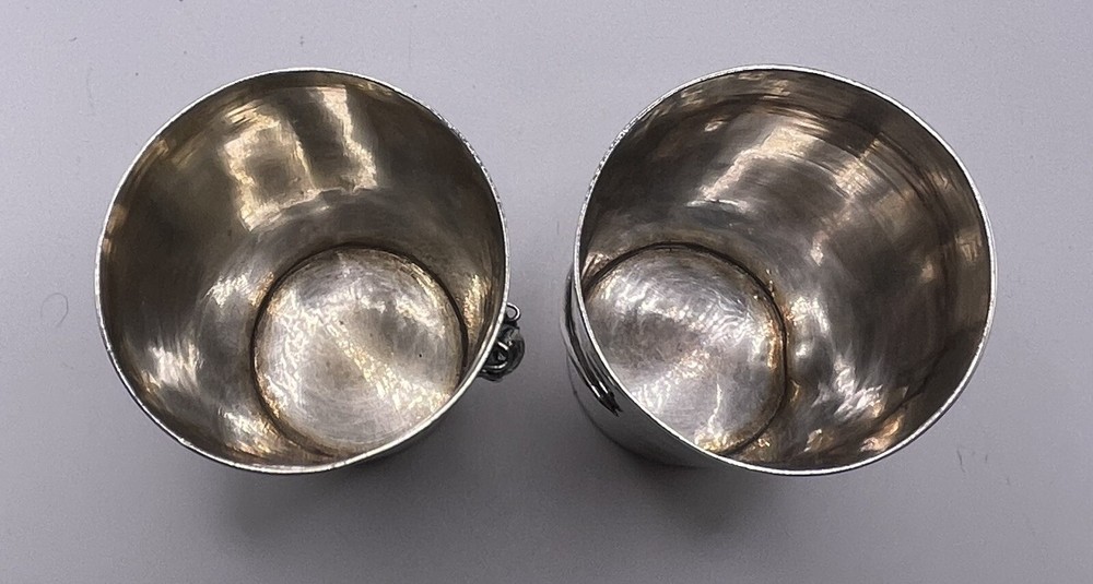 Chinese Export Luen Wo Figural Silver Bug Lizard Cup Pair