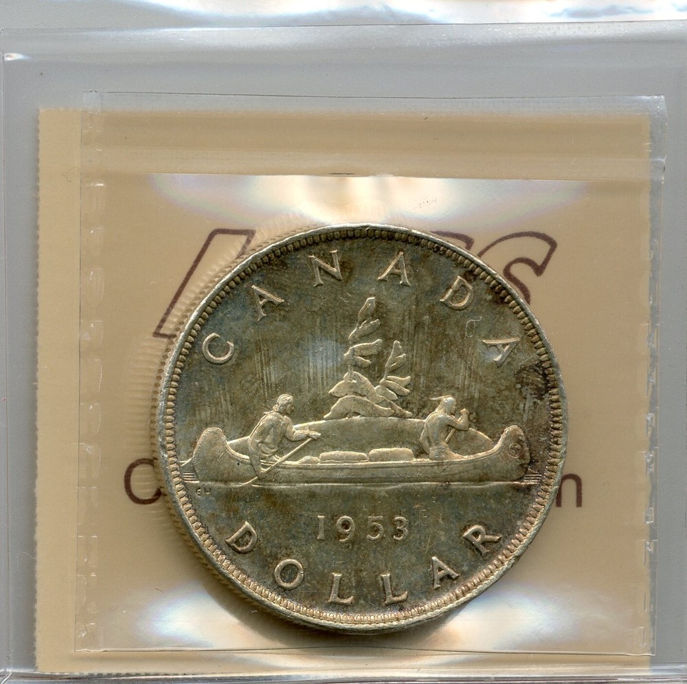 1953 Canada Silver Dollar, No Shoulder Fold - Gem Uncirculated, ICCS MS 65