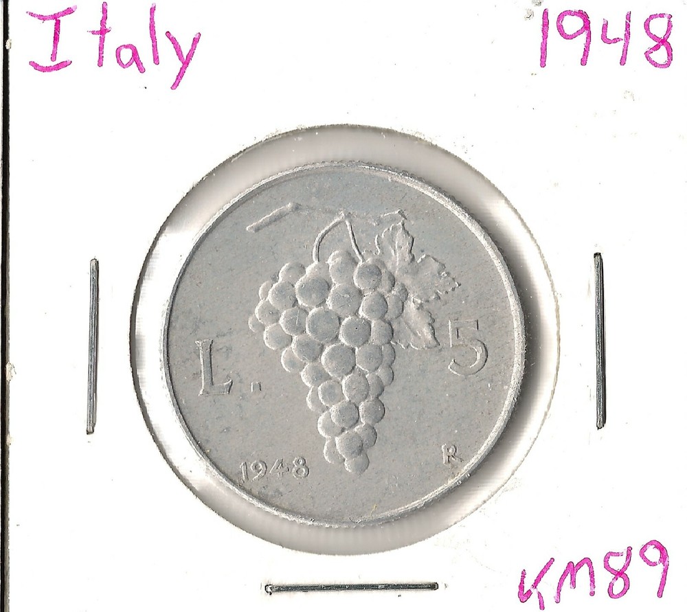 Coin Italy 5 Lire 1948 KM89