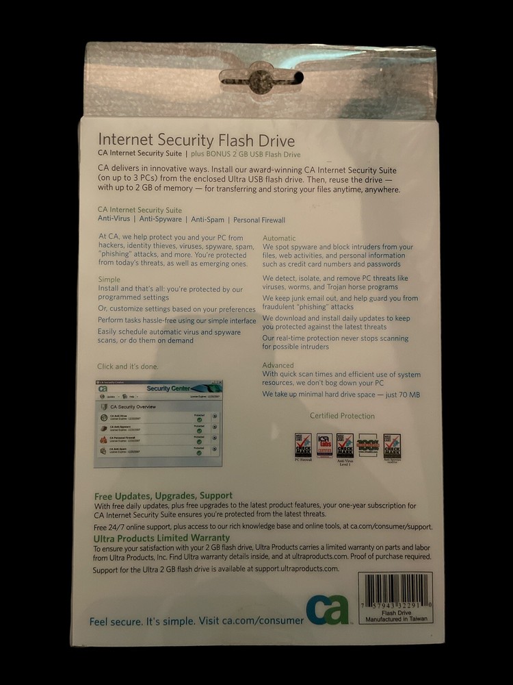 CA Computer Associates Internet Security Flash Drive 2007 2 GB USB Drive