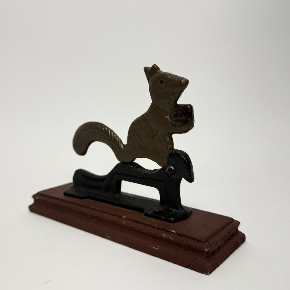 Cast Iron Squirrel Nutcracker on Wood Base Vintage Rustic Cabin Decor