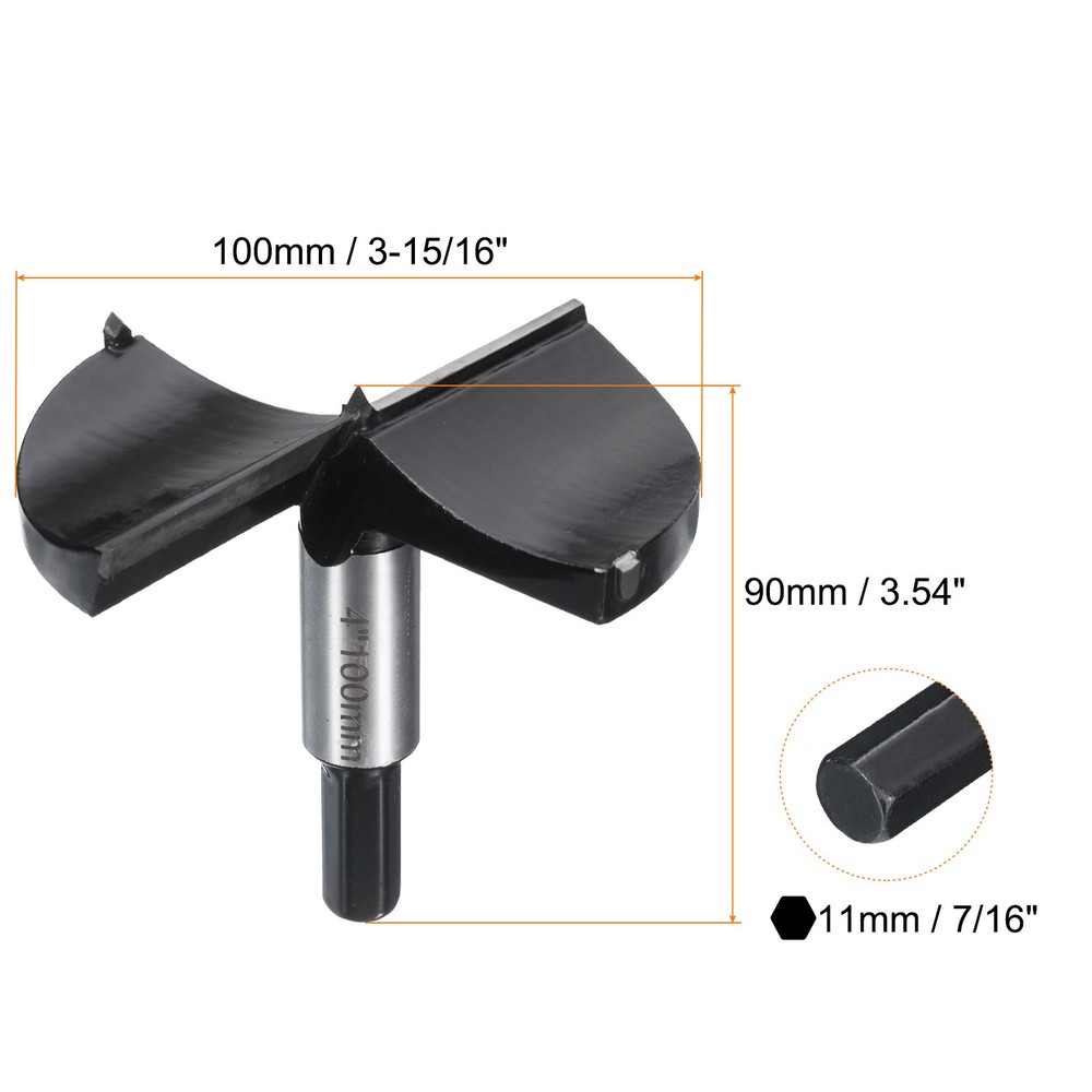 Forstner Drill Bit 4"(100mm) Tungsten Carbide 3 Teeth Wood Drilling Bit