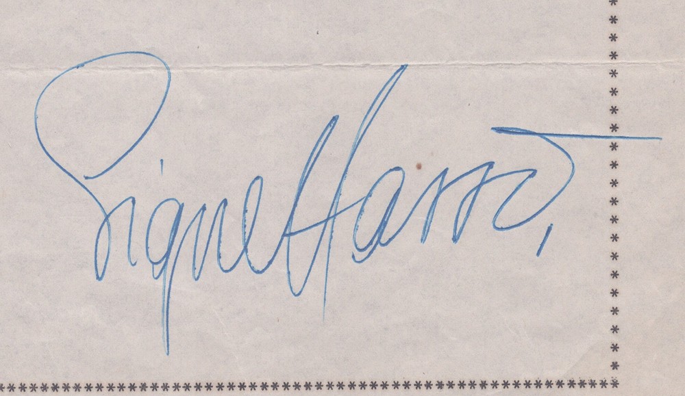 SIGNE HASSO - DOCUMENT DOUBLE SIGNED 08/29/1946