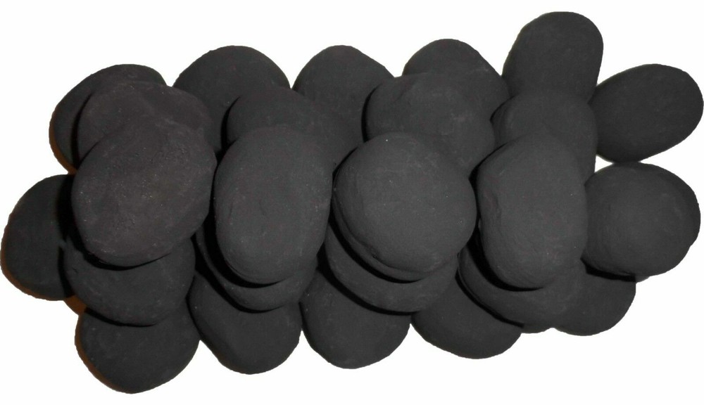 Stone-like decorative Ceramic pebble for fireplace,stove,firepit 24PCS in Black