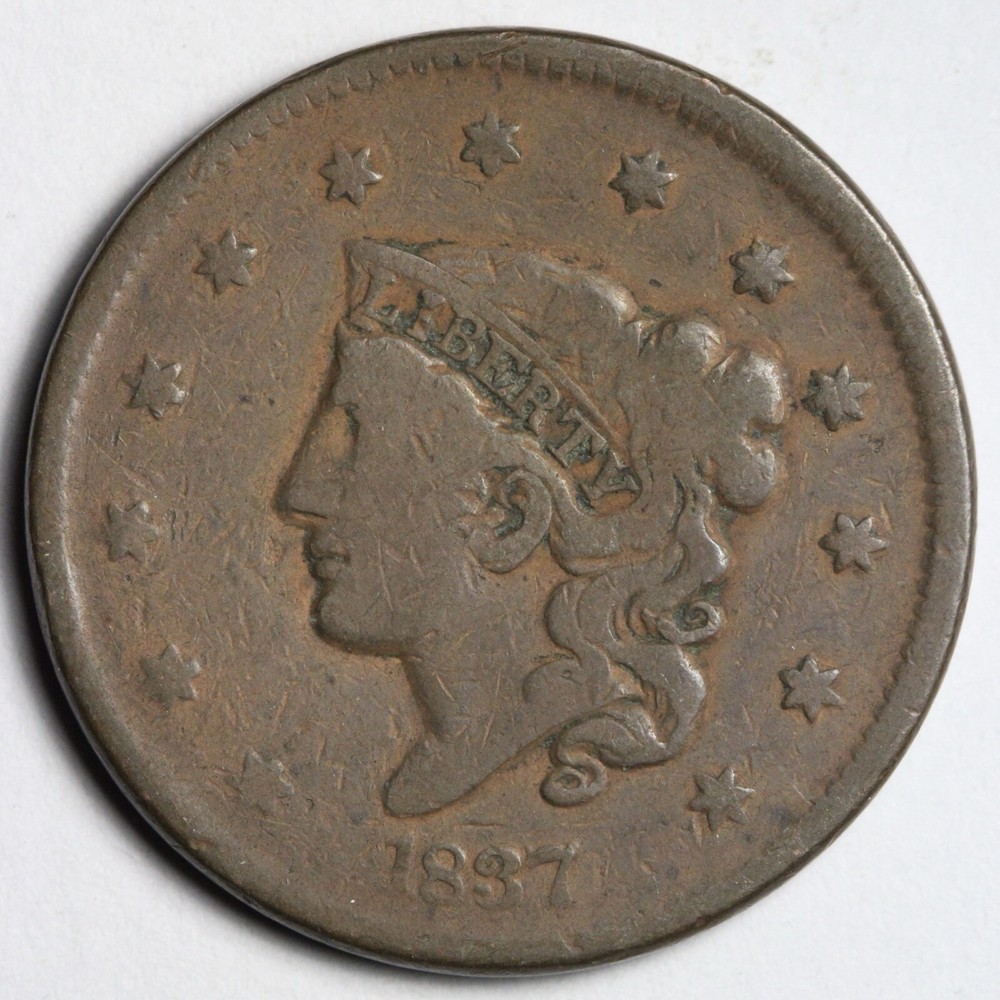 1837 Coronet Head Large Cent CHOICE FINE E141 RQCD