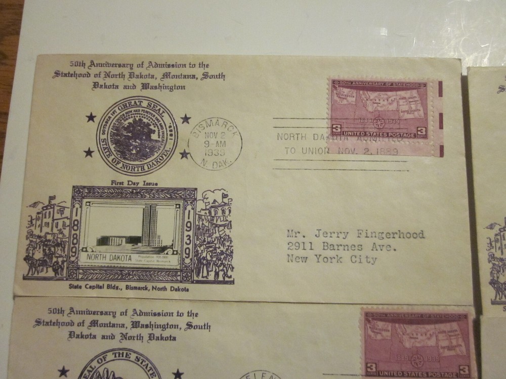 4 DIFF. US COVER NORTHWEST STATEHOOD FDC SCOTT 858 CROSBY STATE CAPITOL CACHETS
