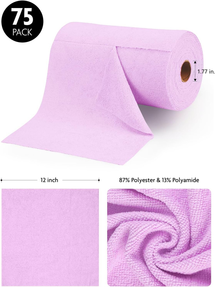 Fantasticlean Microfiber Cleaning Cloth Roll -75 Pack, Tear Away Microfiber Towe