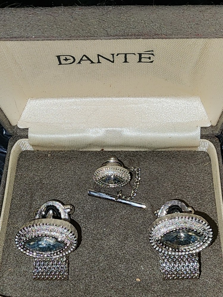 Vintage Danté Silver-toned Cufflinks/Tie Tack