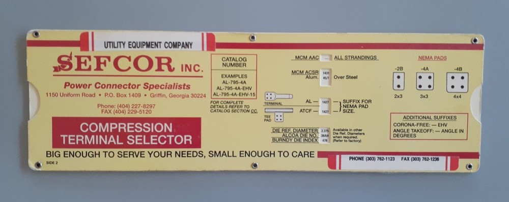 Vintage Paperboard SEFCOR COMPRESSION TERMINAL SELECTOR -Electrical Engineering