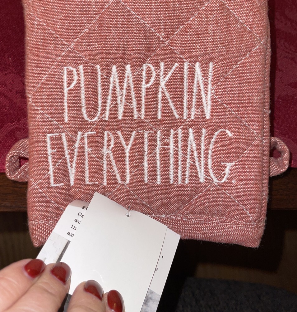 Rae Dunn PUMPKIN EVERYTHING Embroidered Apron Mini Oven Mitts New
