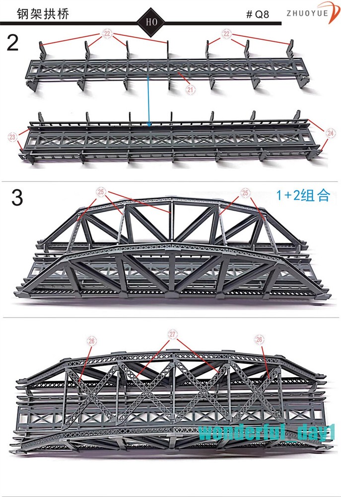 1/87 HO SCALE 15'' ARCHED TRUSS BRIDGE Unassembled Bridge Model Toy