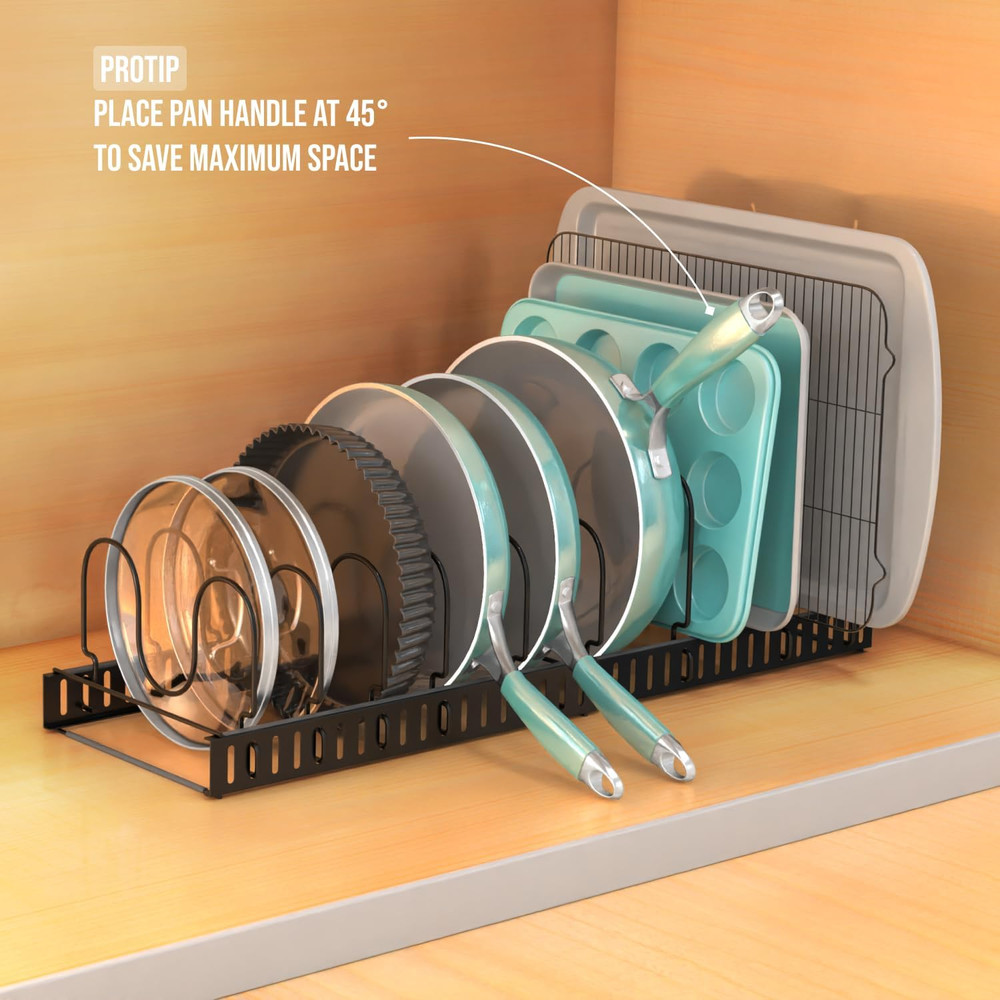 Bakeware Pots and Pans Organizer under Cabinet, 10 Adjustable Compartments Cooki