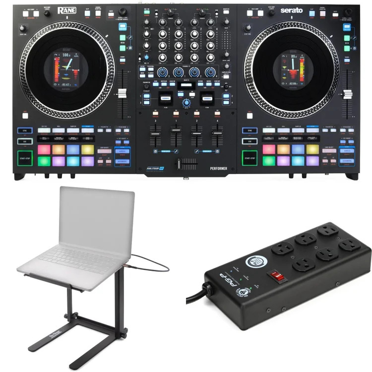 Rane Performer 4-channel Motorized DJ Controller Laptop Stand Bundle
