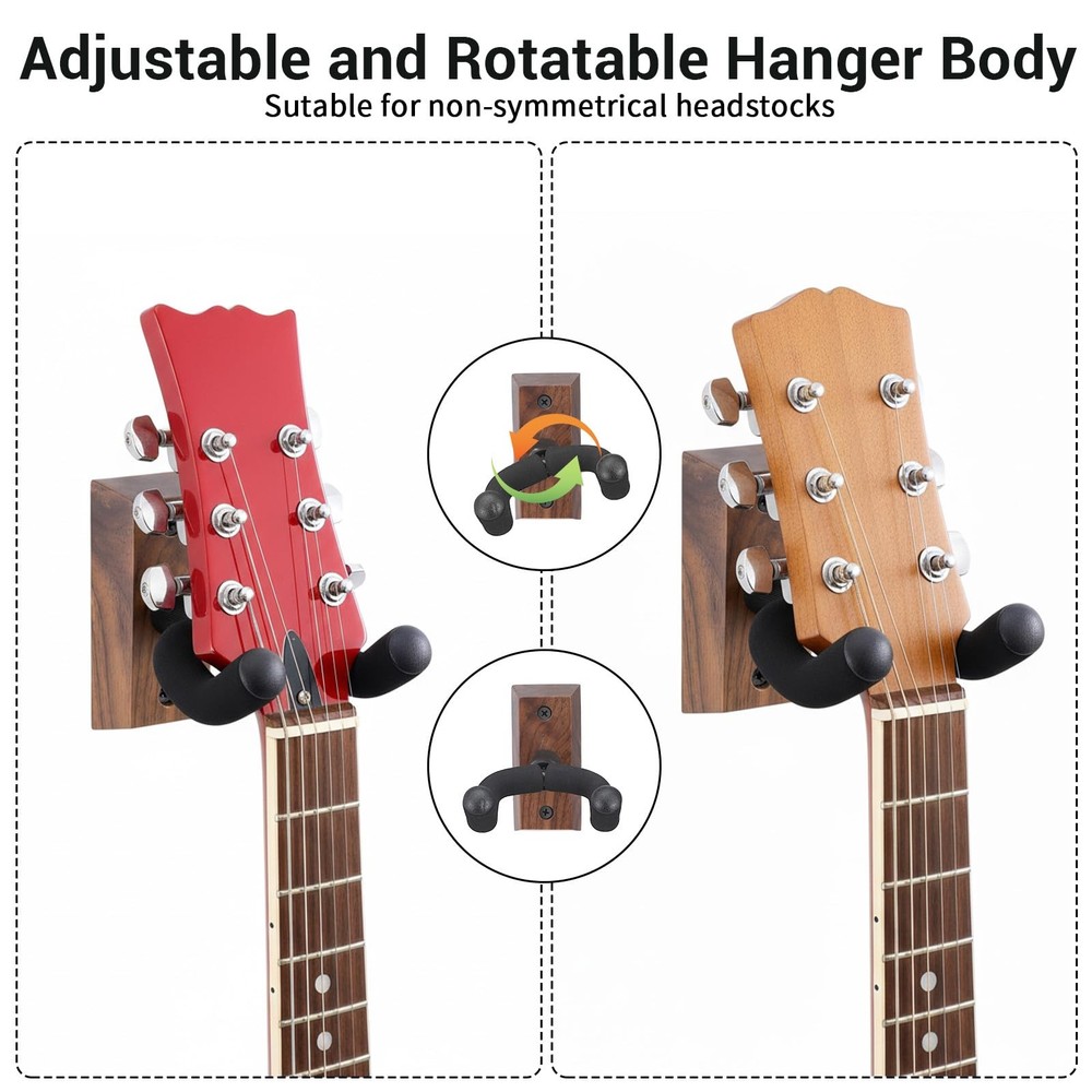 4 Pack Guitar Wall Mount, Guitar Wall Hangers with Rotatable Soft Guitar-Hook...