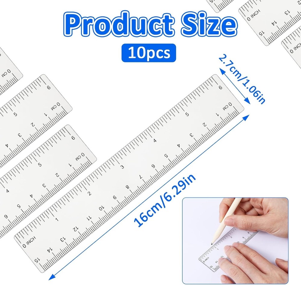 DIVINA VITAE 10 Pack Clear Ruler 6 Inch Small Plastic Transparent