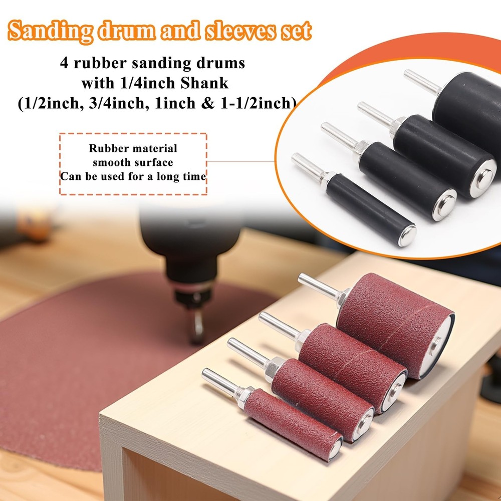 187-Piece Sanding Drum Kit for Drill & Drill Press – Includes 2inch Spindl