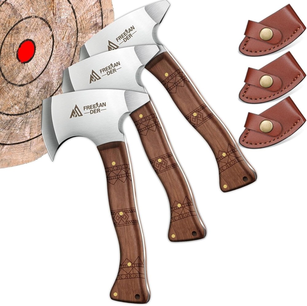 Freelander 8.3'' Throwing Axe Set with Leather Sheath, 3 Pack High Carbon Sta...