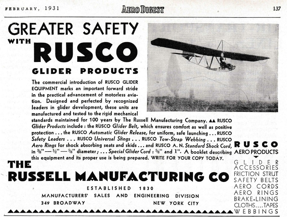 1931 Rusco Glider Aircraft Ad 5/2/2025b
