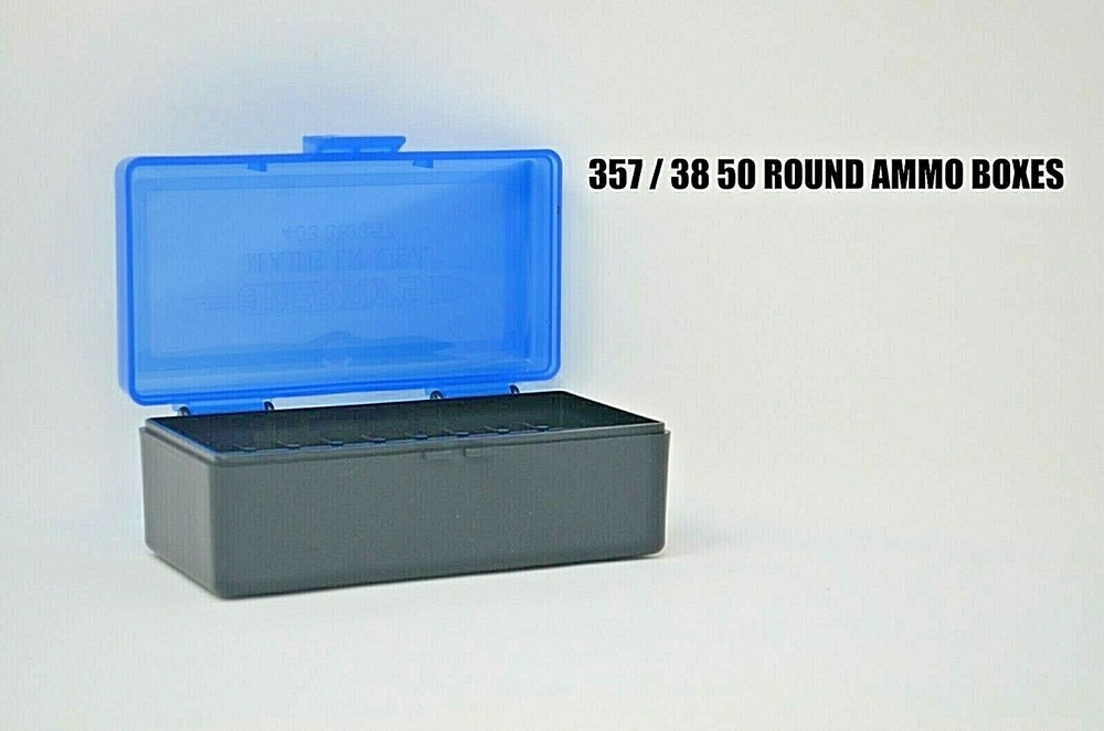 BERRY'S PLASTIC STORAGE AMMO BOX BLUE COLOR .357/38 ACP 50 rd