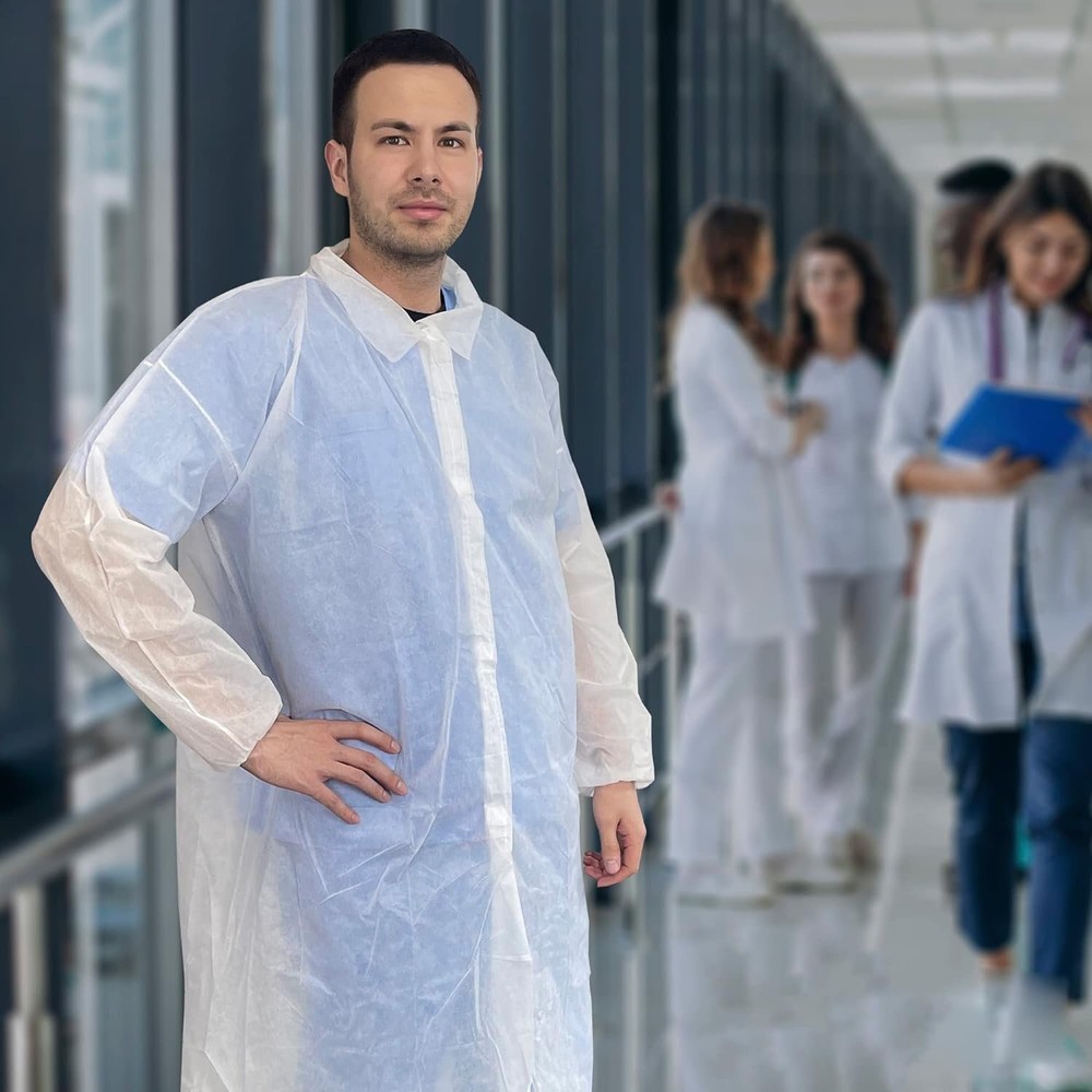 Disposable Lab Coat Large, 35 GSM PP White, 10 Pack