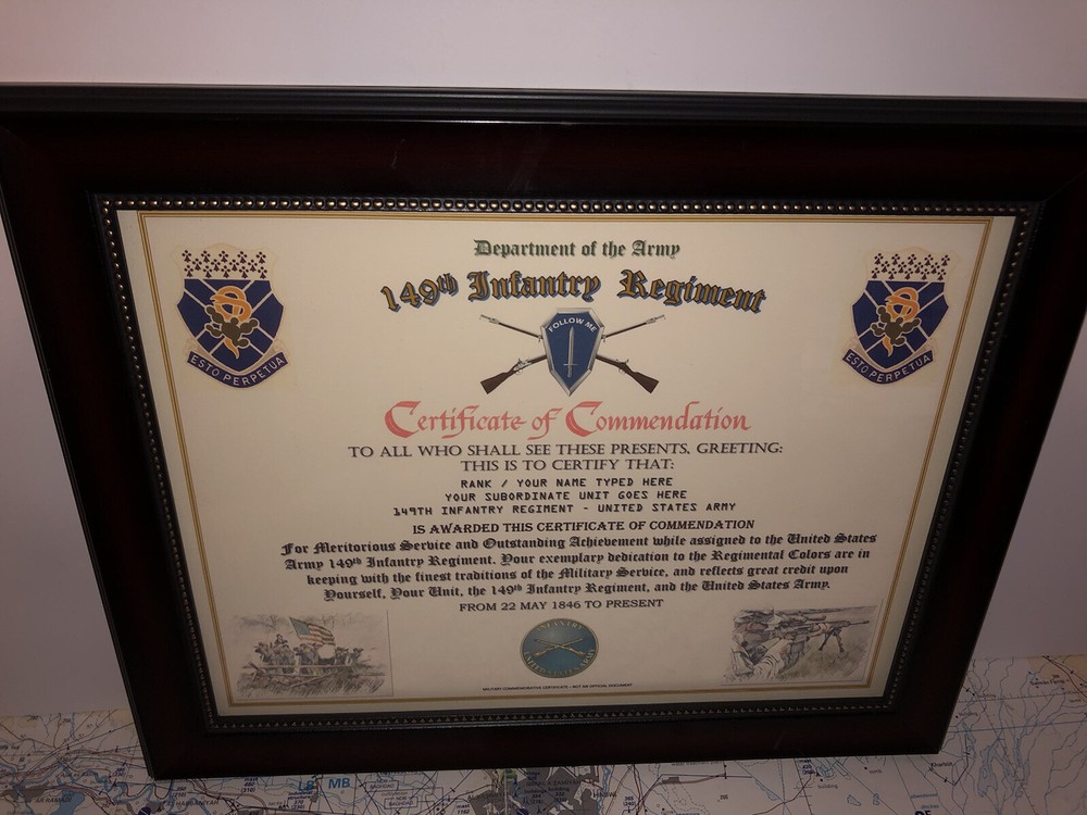 149TH INFANTRY REGIMENT / COMMEMORATIVE - CERTIFICATE OF COMMENDATION