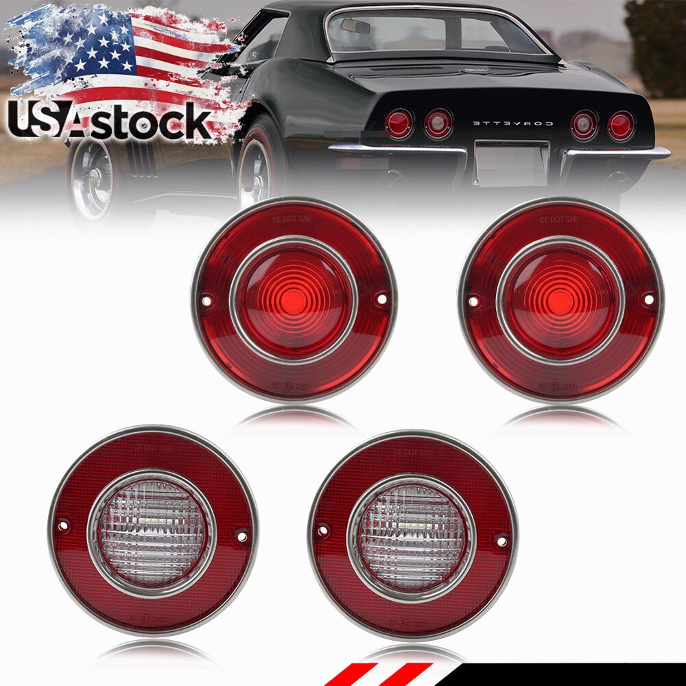 4PCS Red Lens Rear Tail Light & Brake Backup Light For 1975-1979 Corvette C3