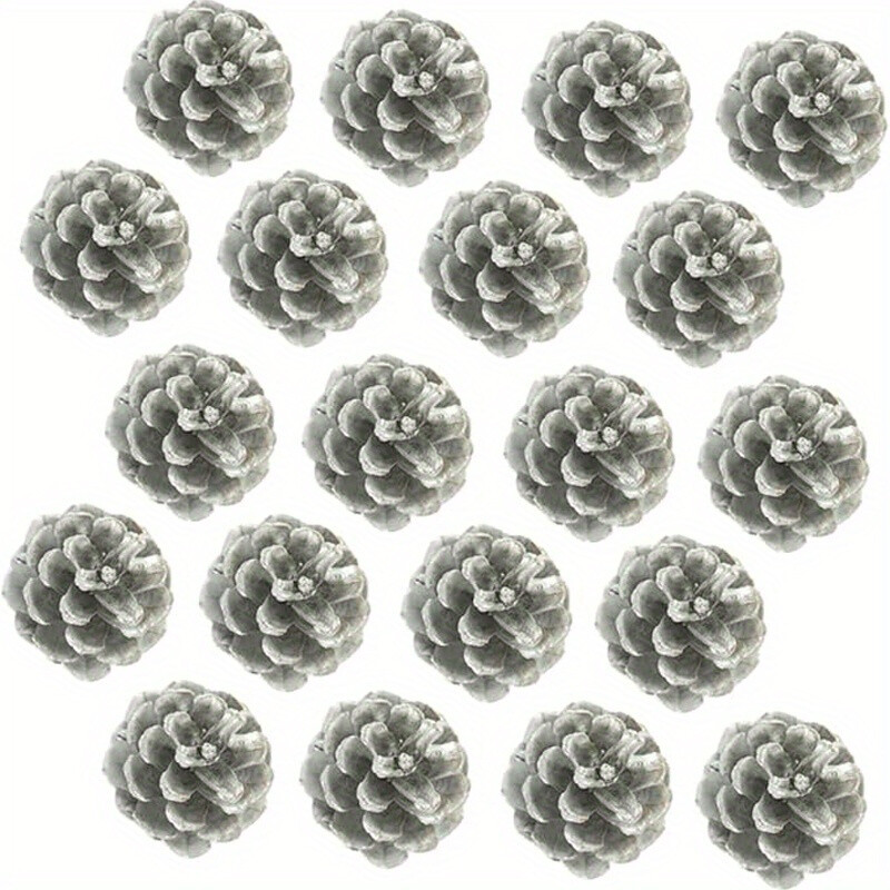 7pcs Holiday Time Mini Pinecone Ornaments Glitter Sparkle Silver Winter Decor