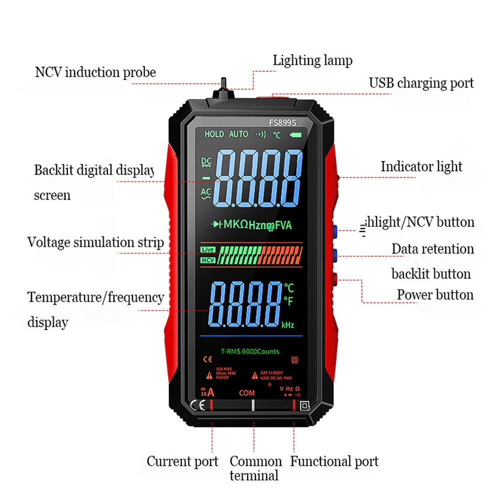 USB C Rechargeable Digital Multimeter for Electrical Testing with Large Display