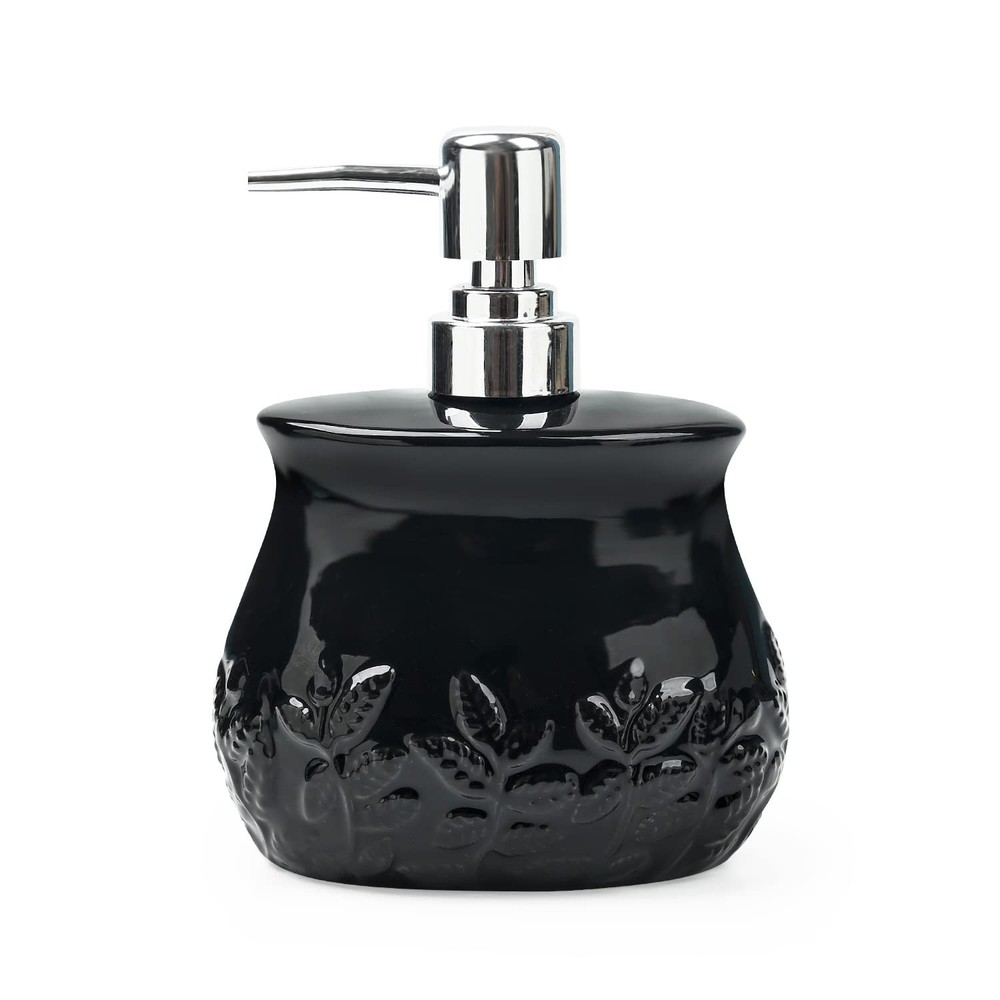 Ceramic Embossed Leaves Bathroom Accessories Set, 4 Piece Bathroom Ensemble S...