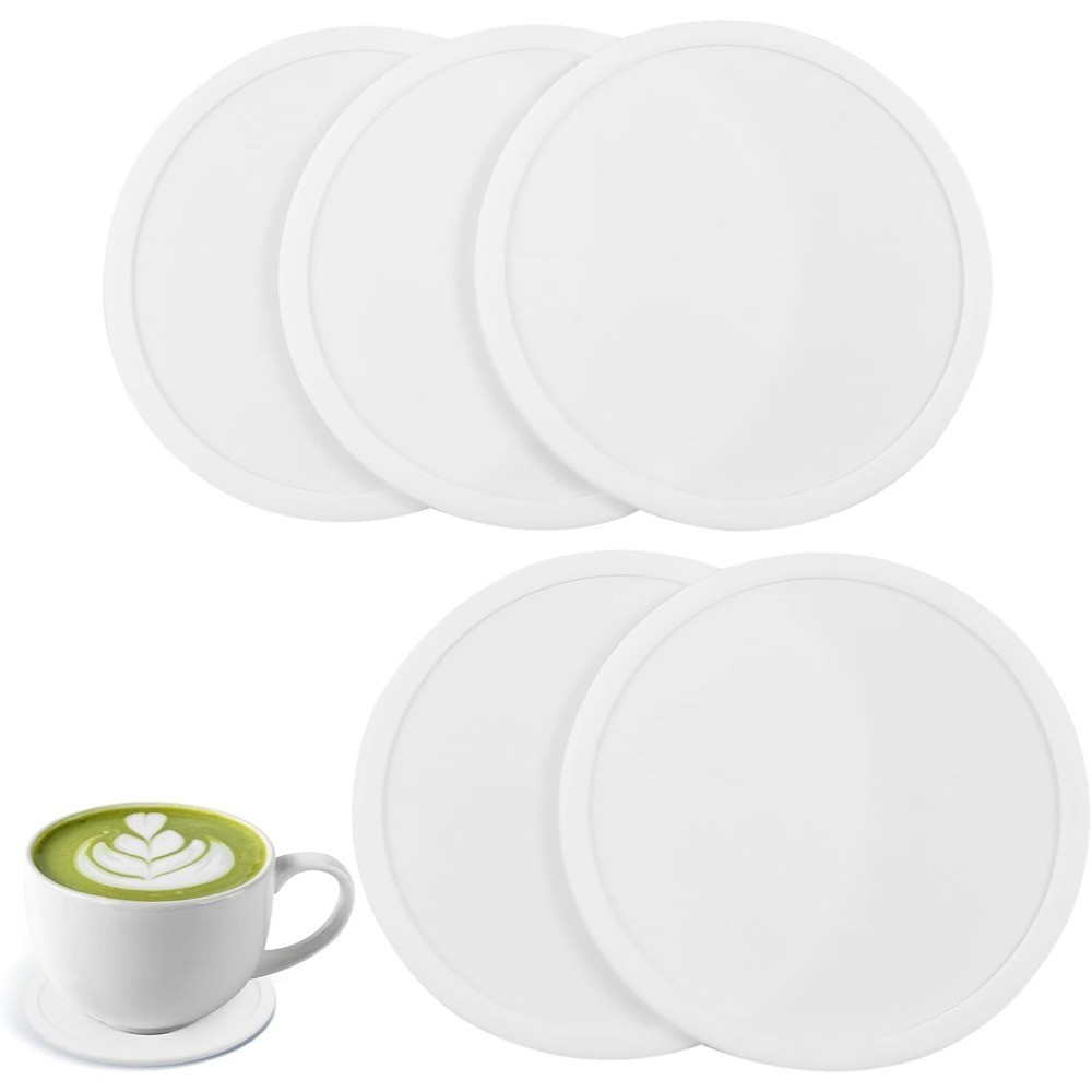 White Silicone Coasters 5-Pack, Non-Slip Absorbent Coaster Mats for Drinks,