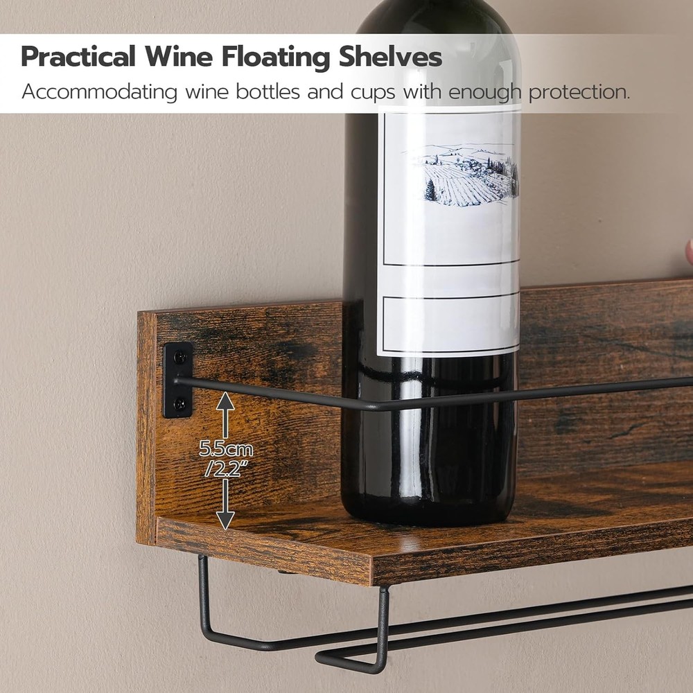 Wall Mounted Wine Rack 2 Pack, Wine Shelf Hanging Floating Wall Shelves,