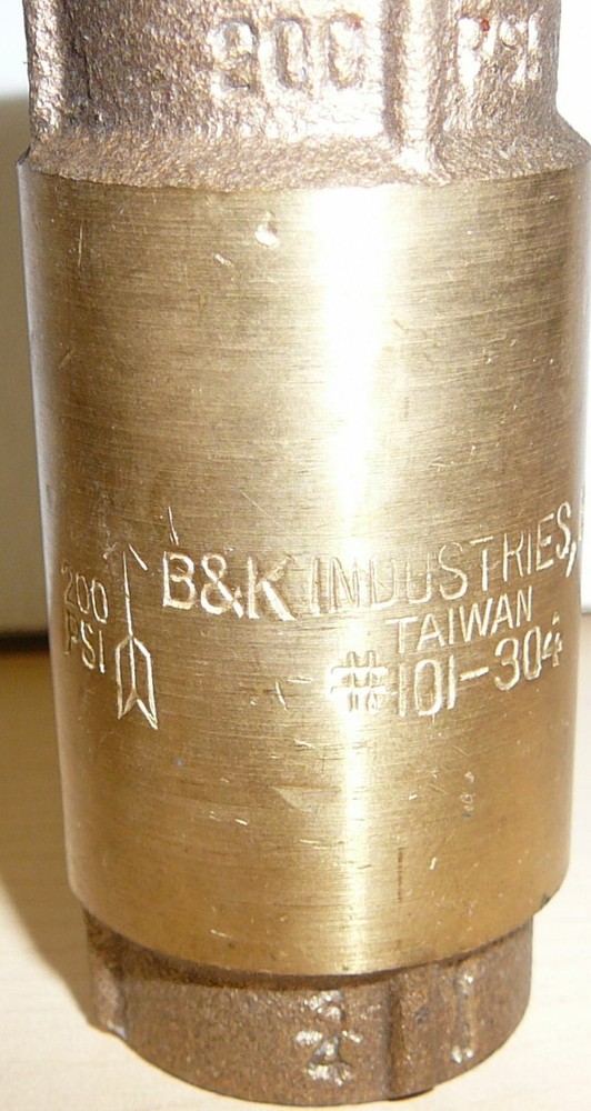 Brass 3/4" Inline Brass Check Valve  200 psi B&K Industries