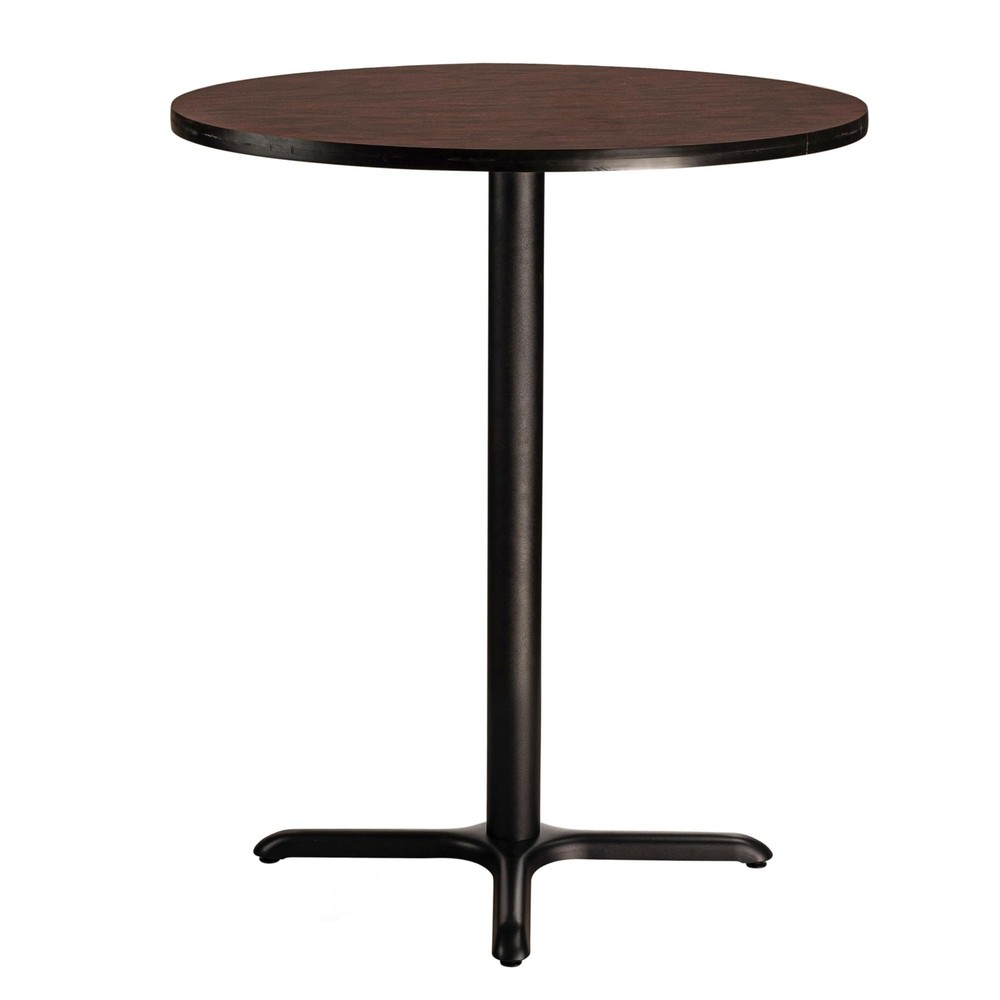Pemberly Row Cafe Table Round X Base 42"H Particleboard Black Frame Mahogany Top