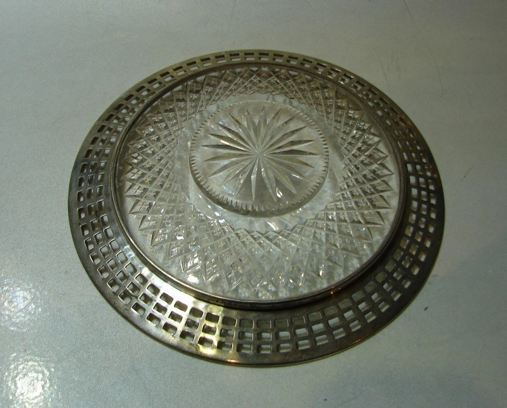 GORGEOUS Sterling Silver & Rock Crystal Plate Antique