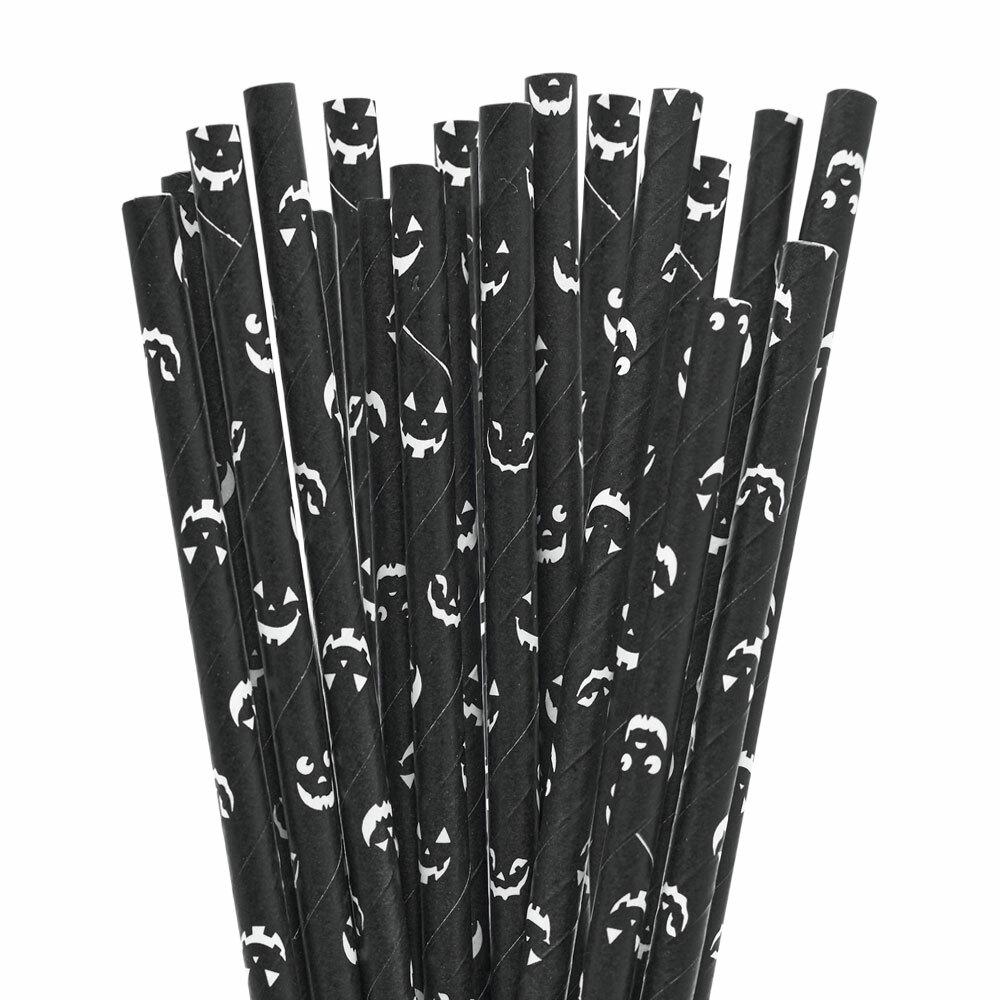 Black Jack-O'-Lantern Print Cake Pop Sticks | Printed Paper Party Straws
