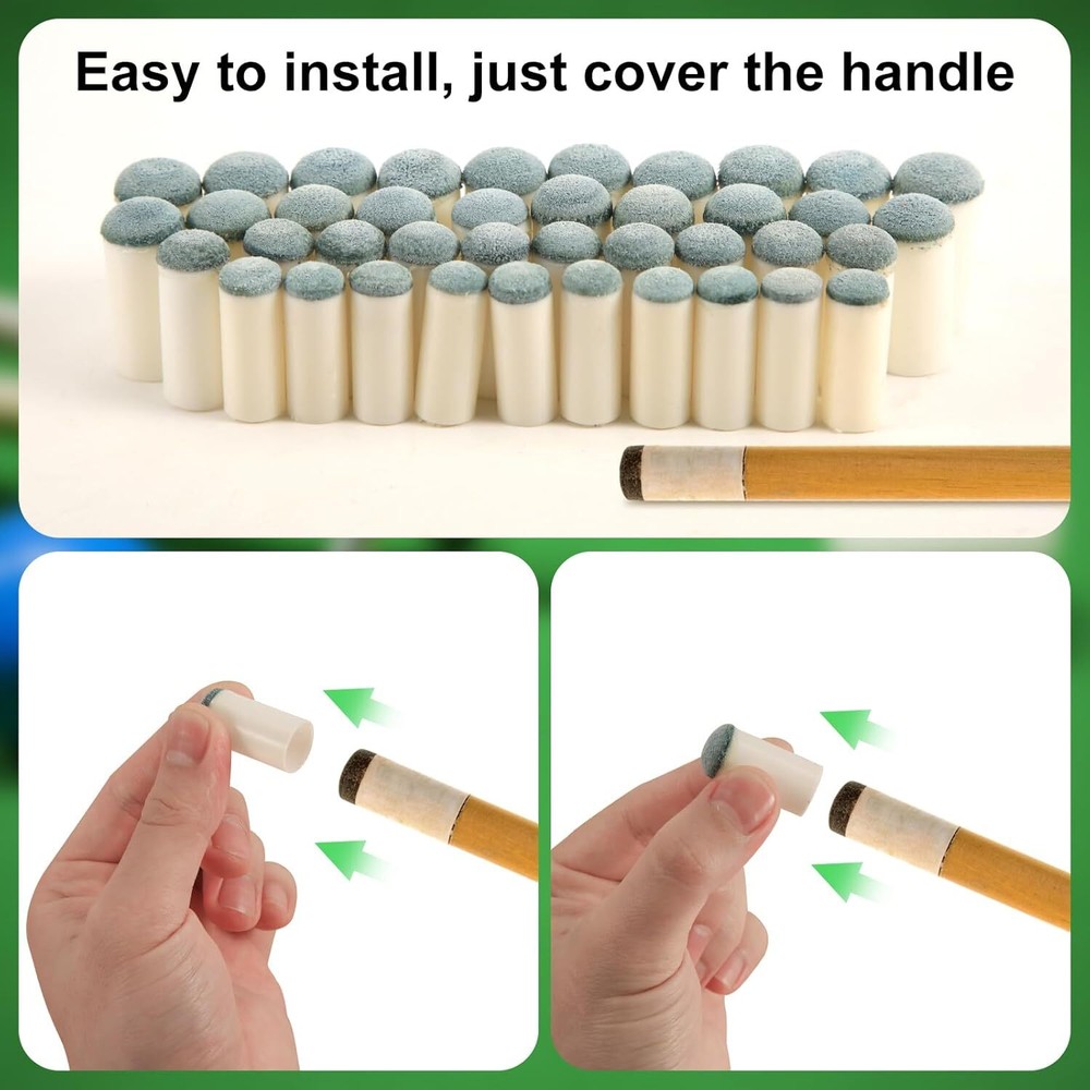 40pcs Slip On Pool Cue Tips, 4 Sizes Stick Tips No Glue or Medium, white