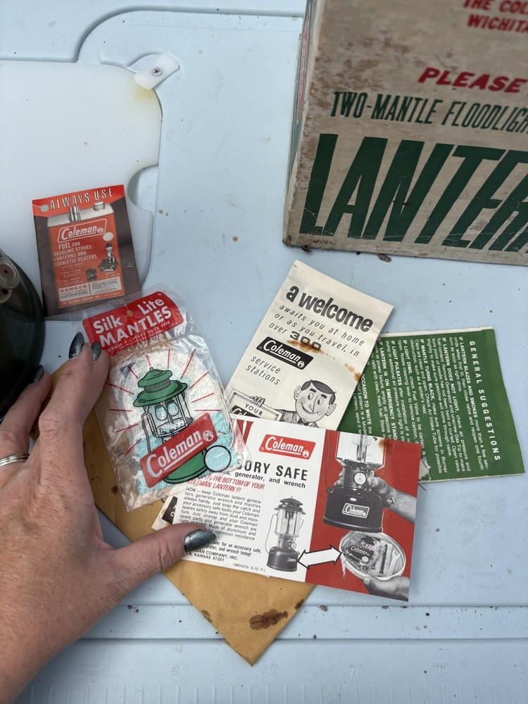 Vintage Coleman 220F Lantern Pyrex w/Box, Extras & Paperwork