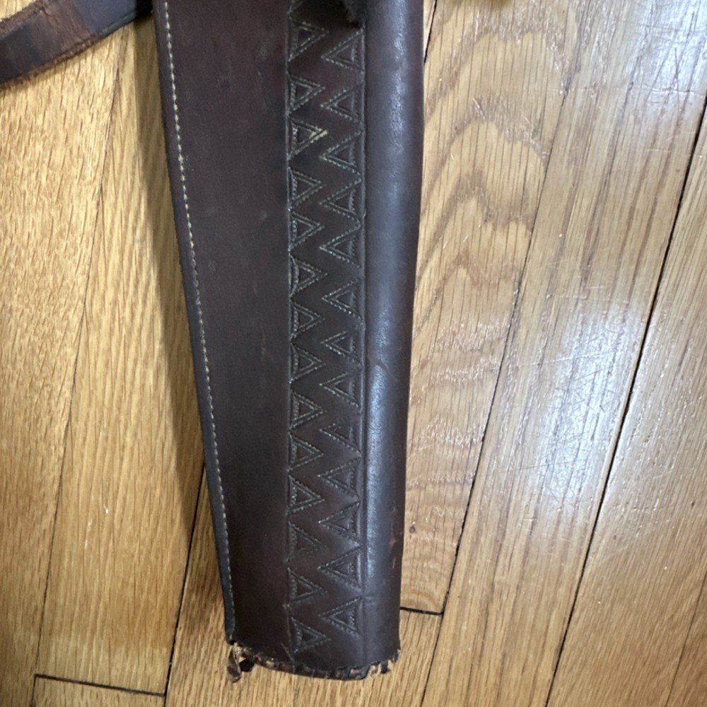 V.L. & A. Brown Leather Rifle Gun Sleeve/Drawstring Closure Saddle Strap Broken