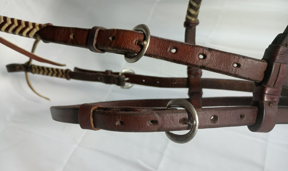 Western Ranch Headstall Rawhide/Leather Wrapped Browband & Cheekpieces