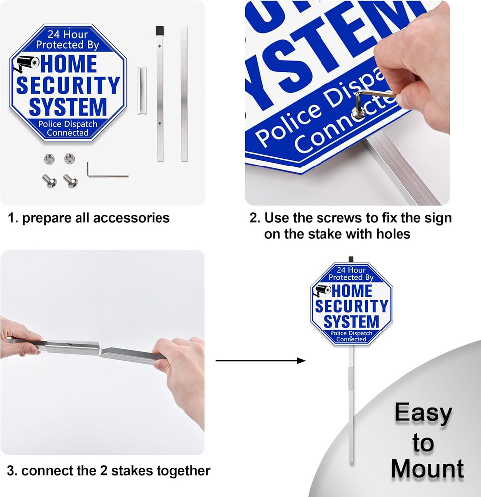 Home Security System Signs for Yard, Security Yard Signs with Stake, Protected b
