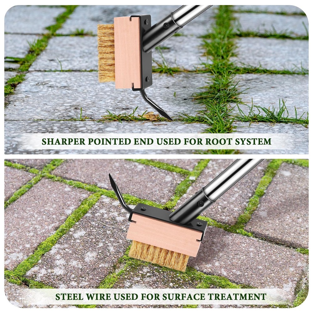 Crack Weeder Tool - Weed Puller Tool with 2 Heads and Scraping Hook, Paver We...